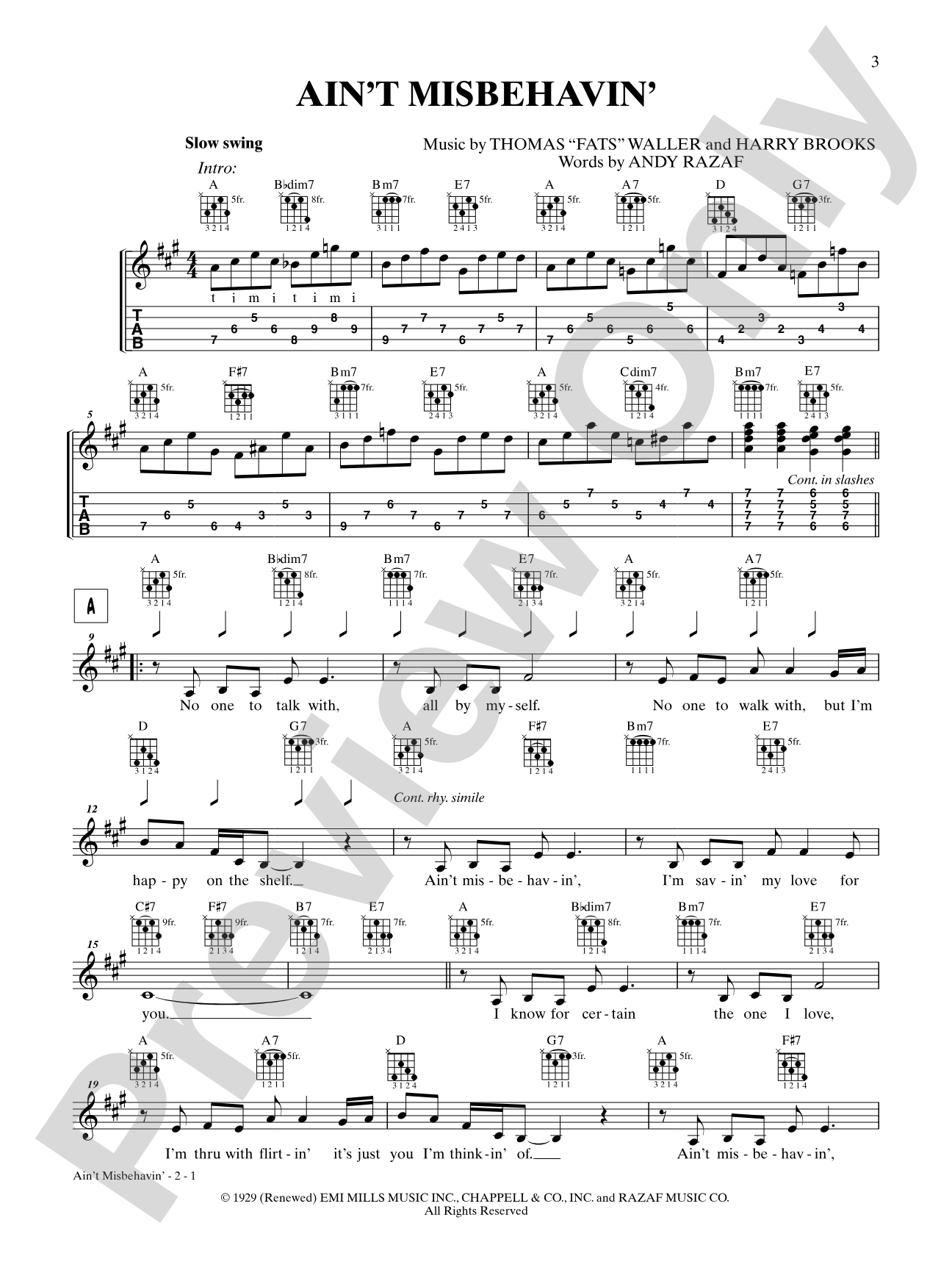 Ain't Misbehavin': Banjo TAB