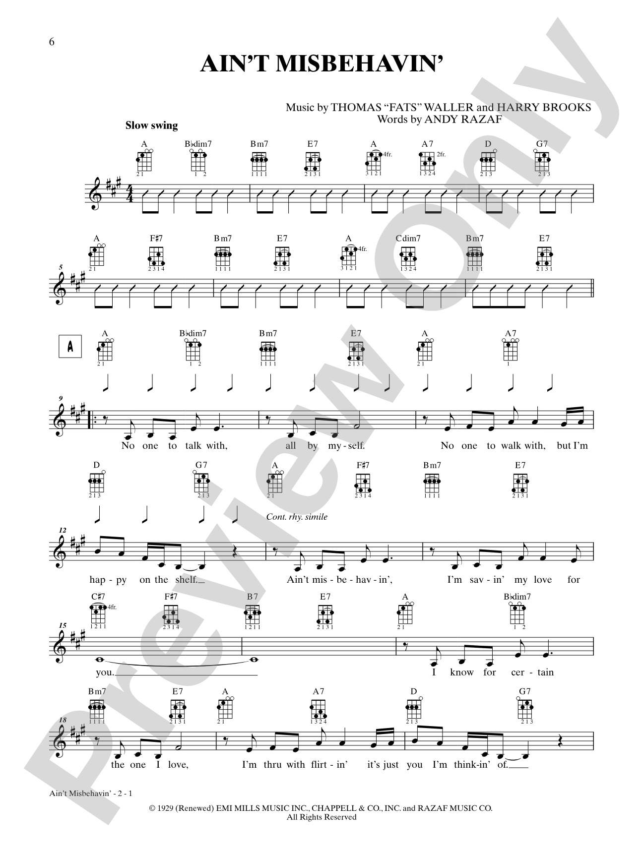 Ain't Misbehavin': Ukulele TAB