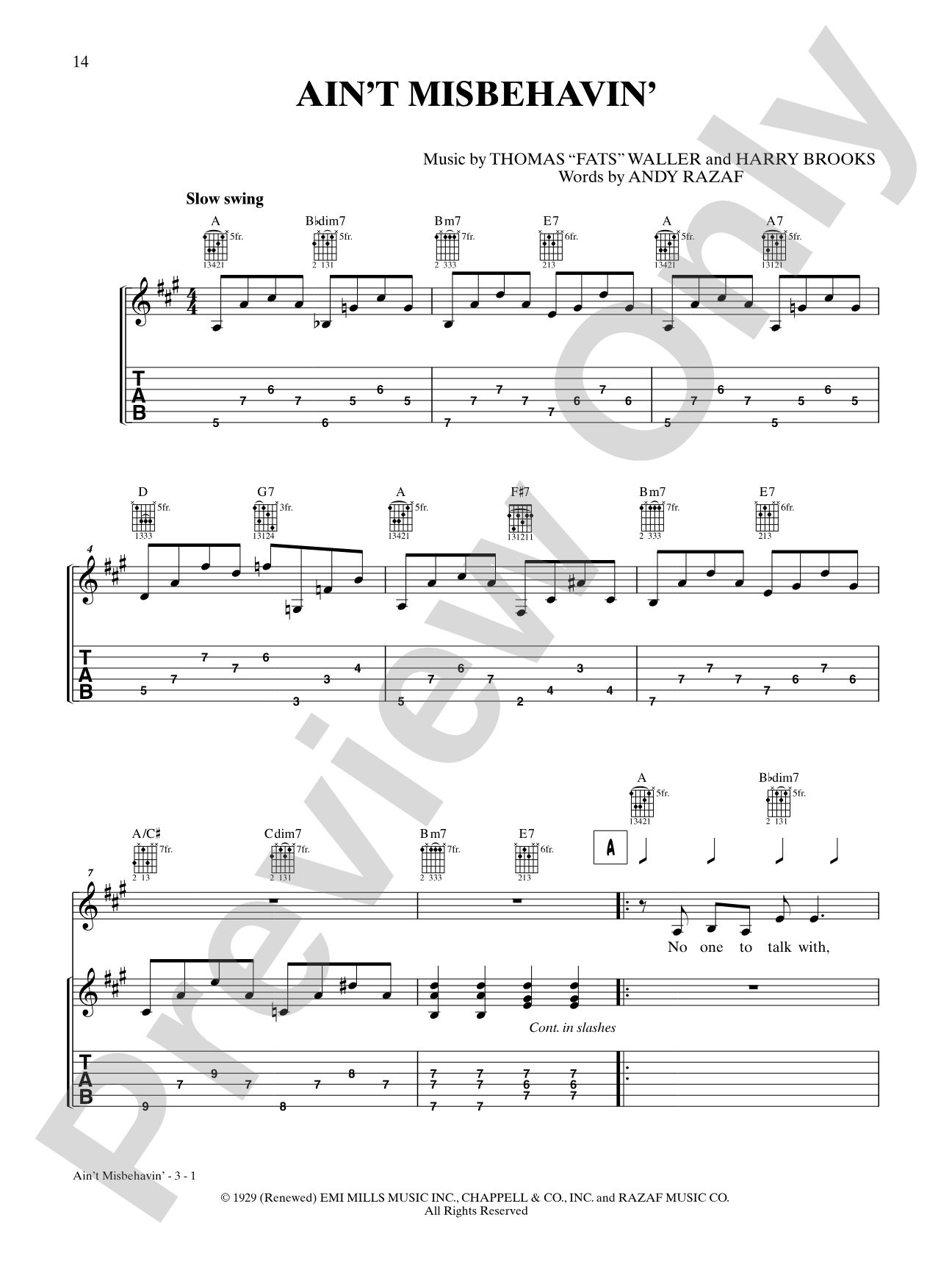 Ain't Misbehavin': Interm./Easy Guitar TAB