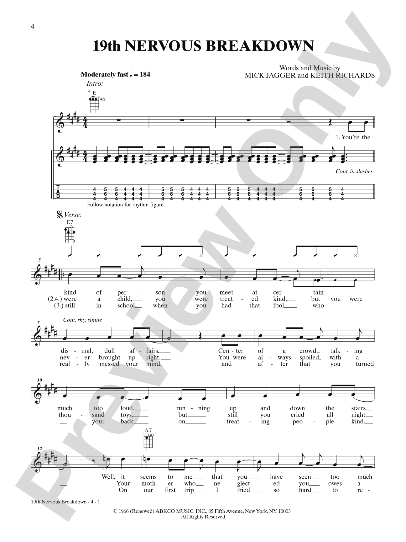 19th Nervous Breakdown: Ukulele TAB