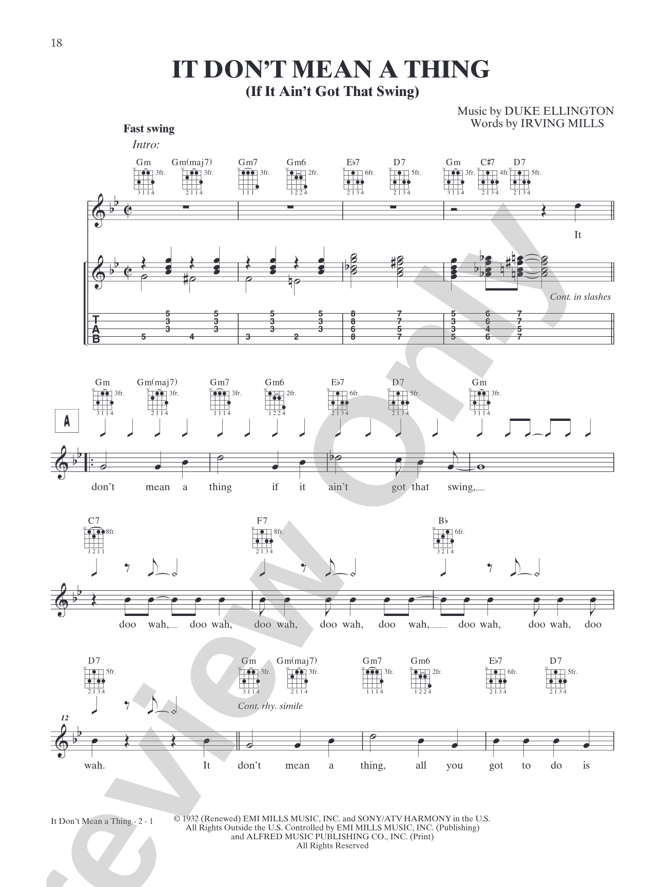 It Don't Mean a Thing: Banjo TAB