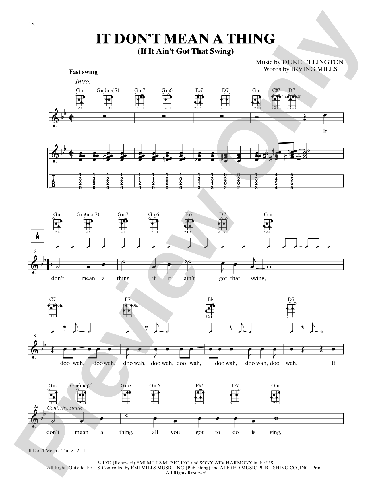 It Don't Mean a Thing: Ukulele TAB