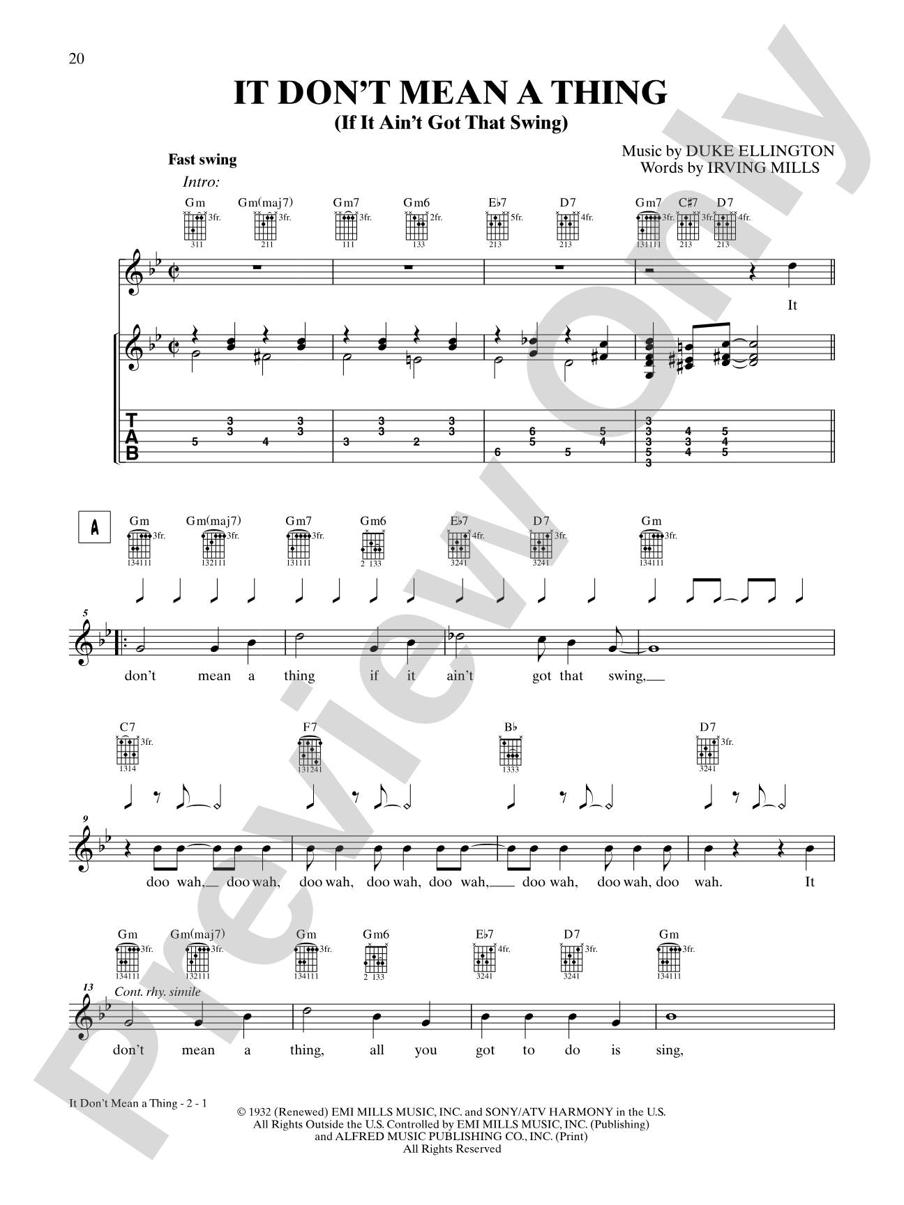 It Don't Mean a Thing: Interm./Easy Guitar TAB