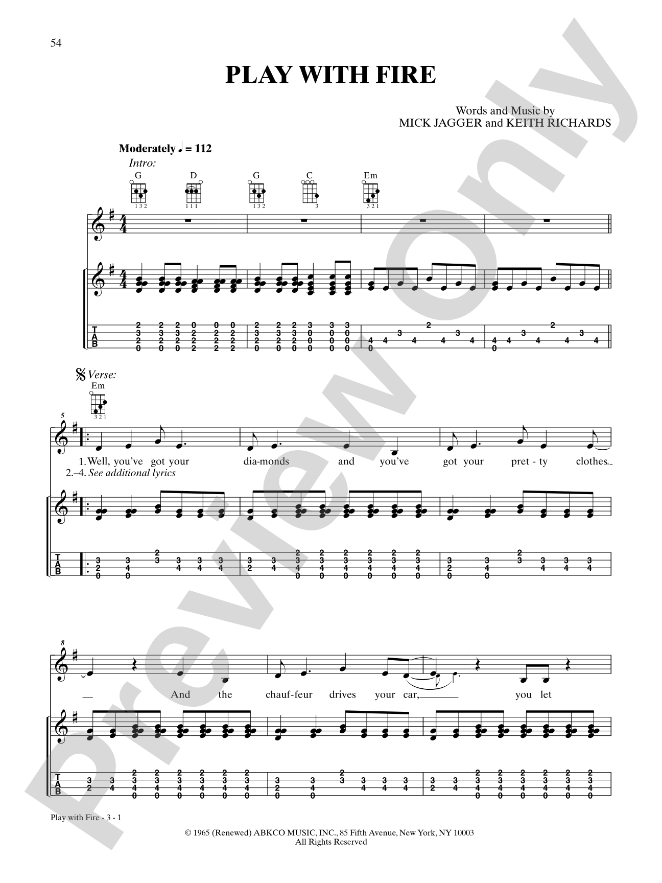 Play With Fire: Ukulele TAB