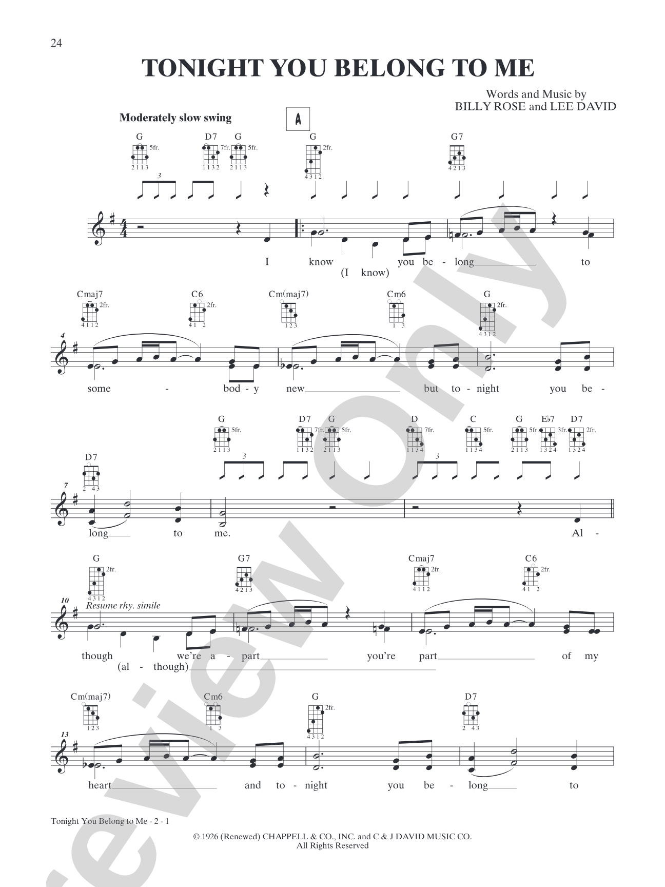 Tonight You Belong to Me: Mandolin TAB