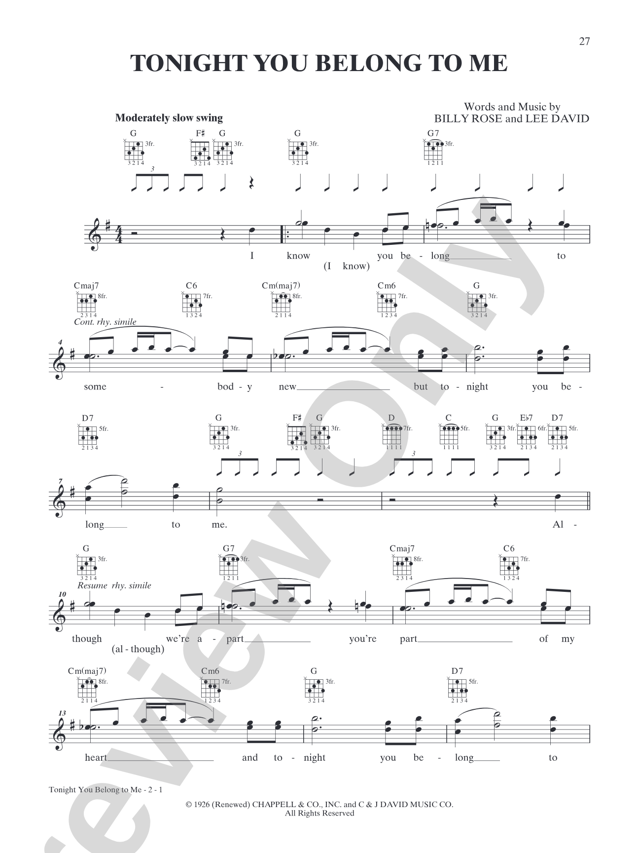 Tonight You Belong to Me: Banjo TAB