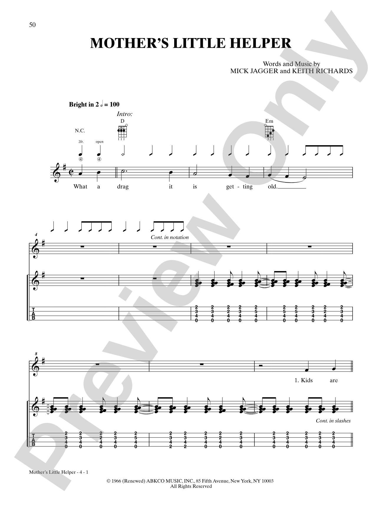 Mother's Little Helper: Ukulele TAB