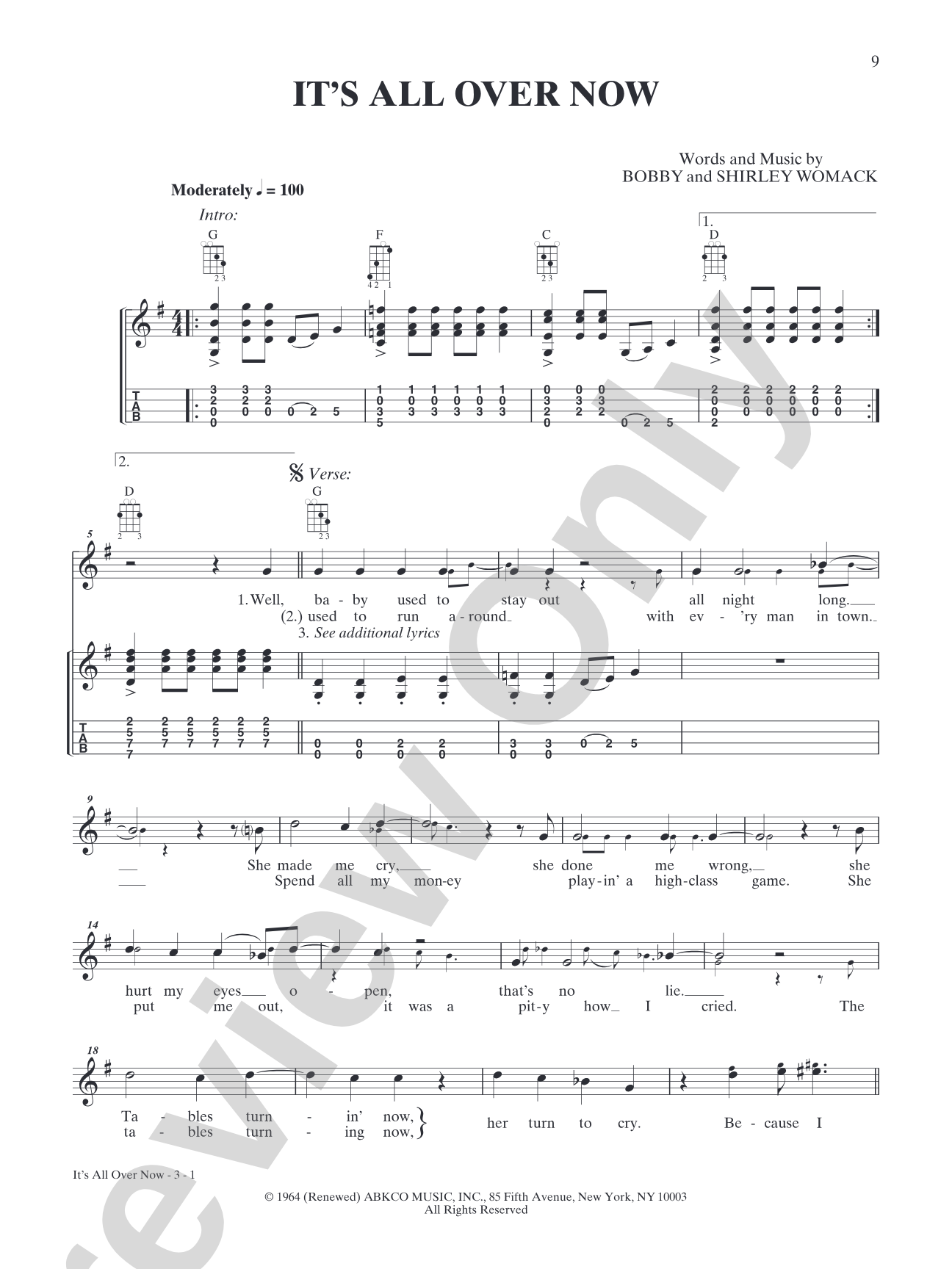 It's All Over Now: Mandolin TAB