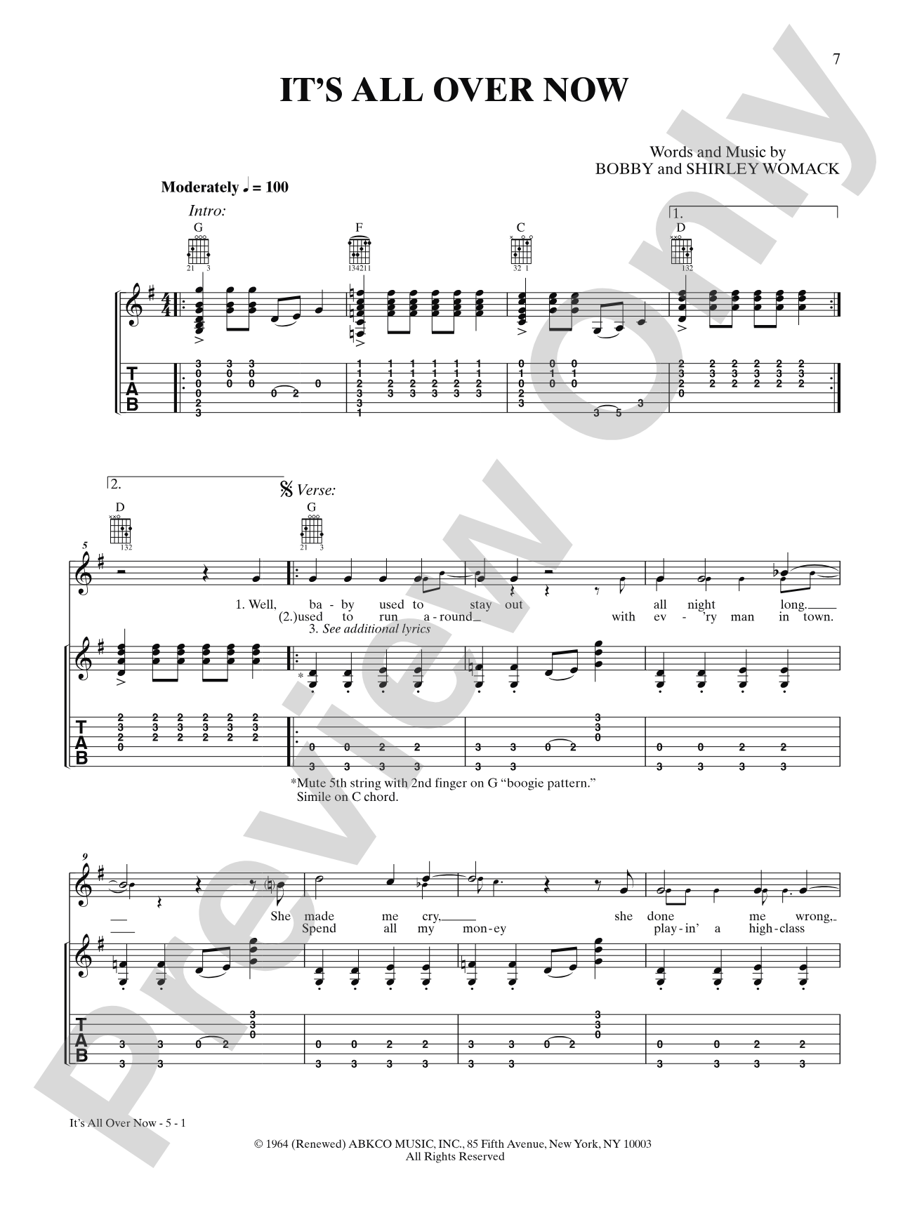 It's All Over Now: Interm./Easy Guitar TAB