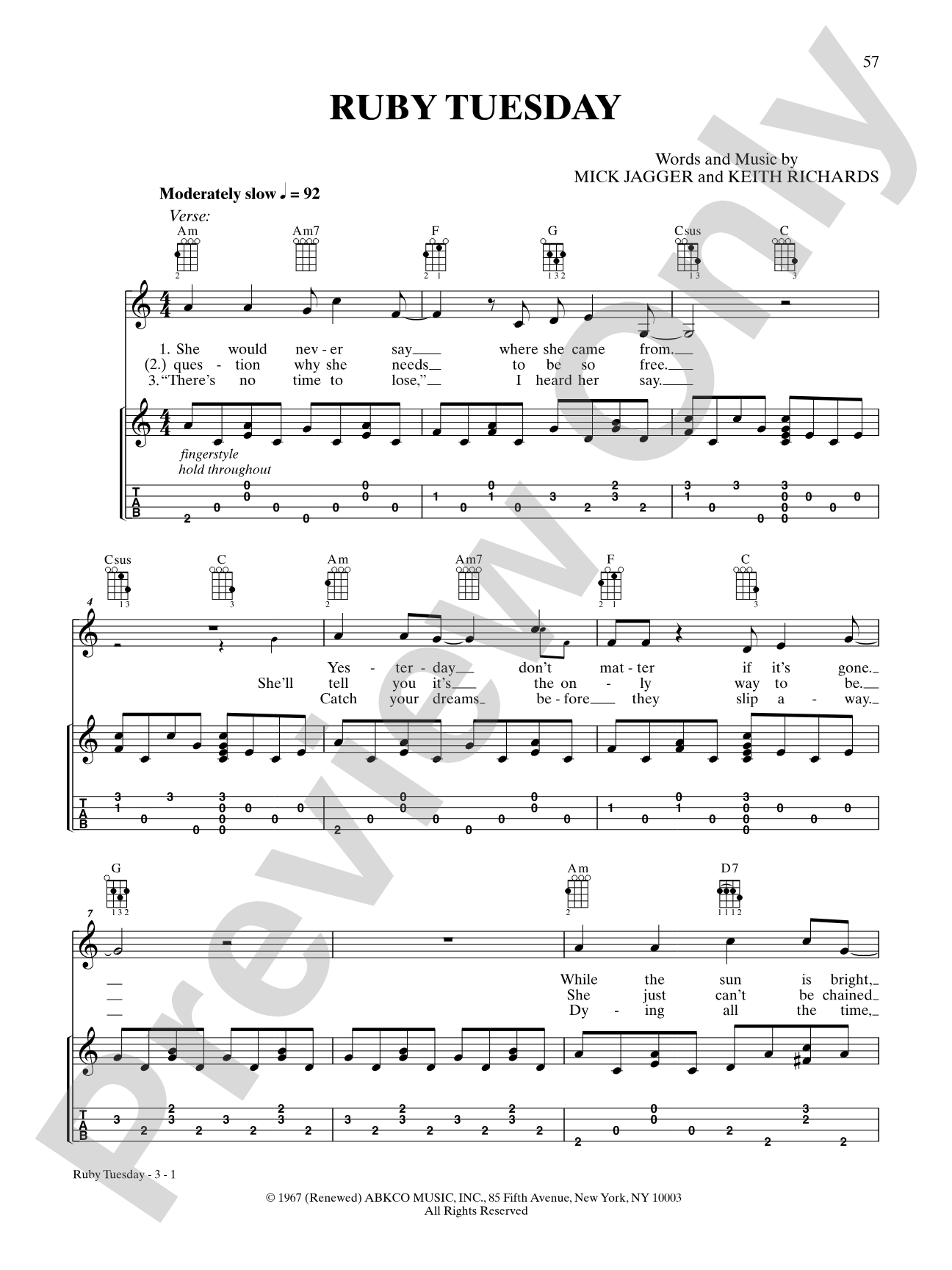 Ruby Tuesday: Ukulele TAB