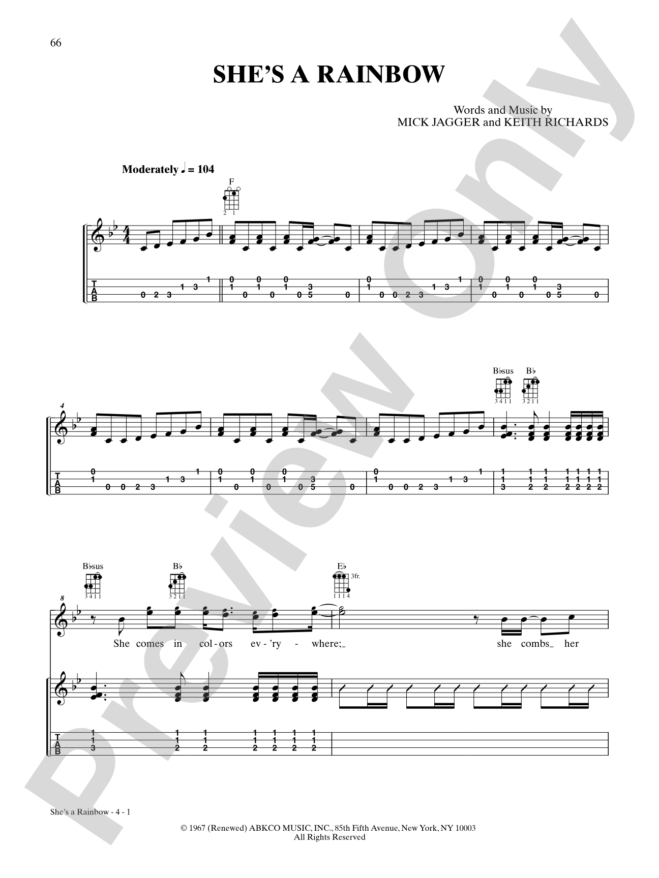 She's a Rainbow: Ukulele TAB