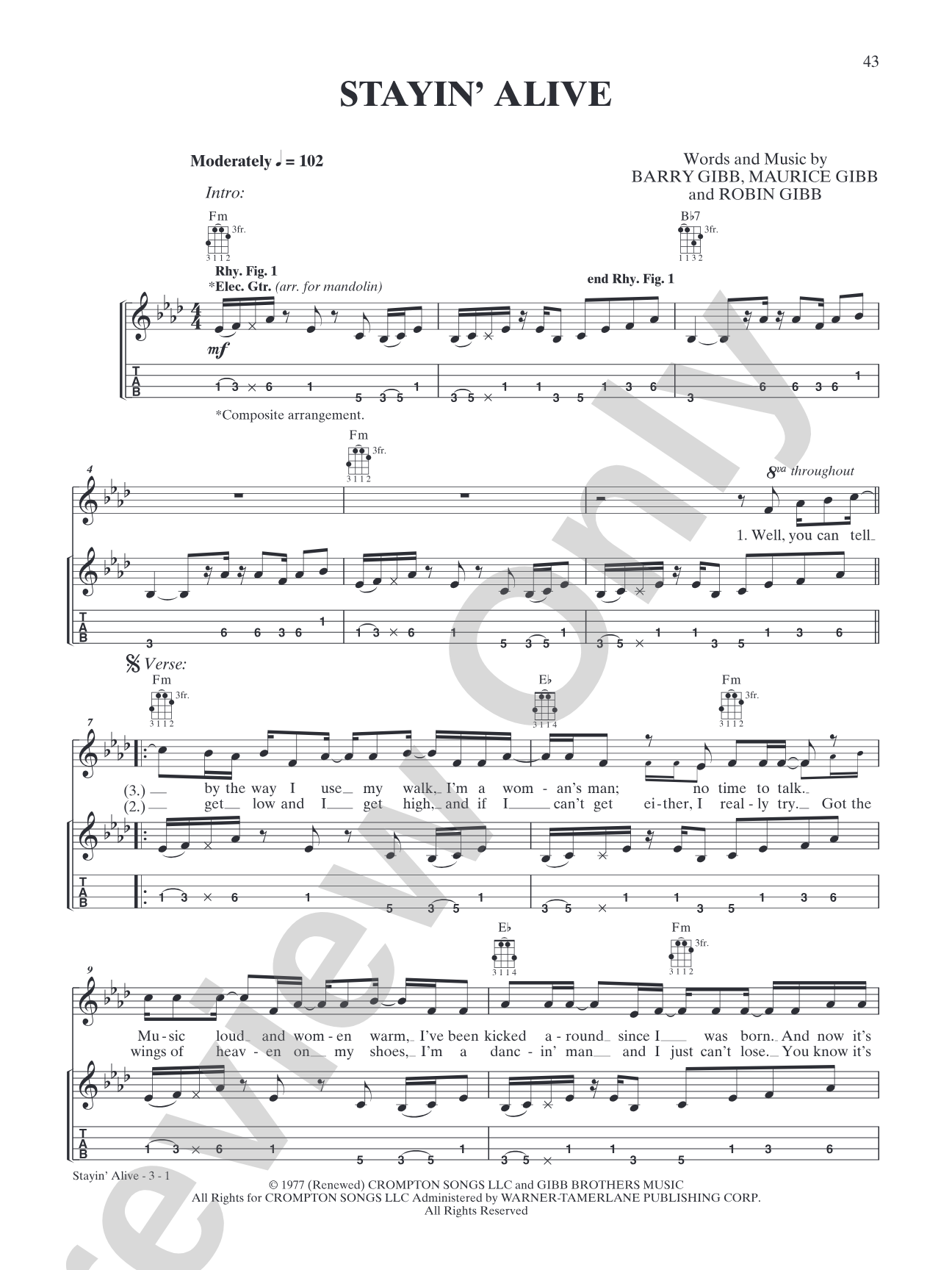 Stayin’ Alive: Mandolin TAB