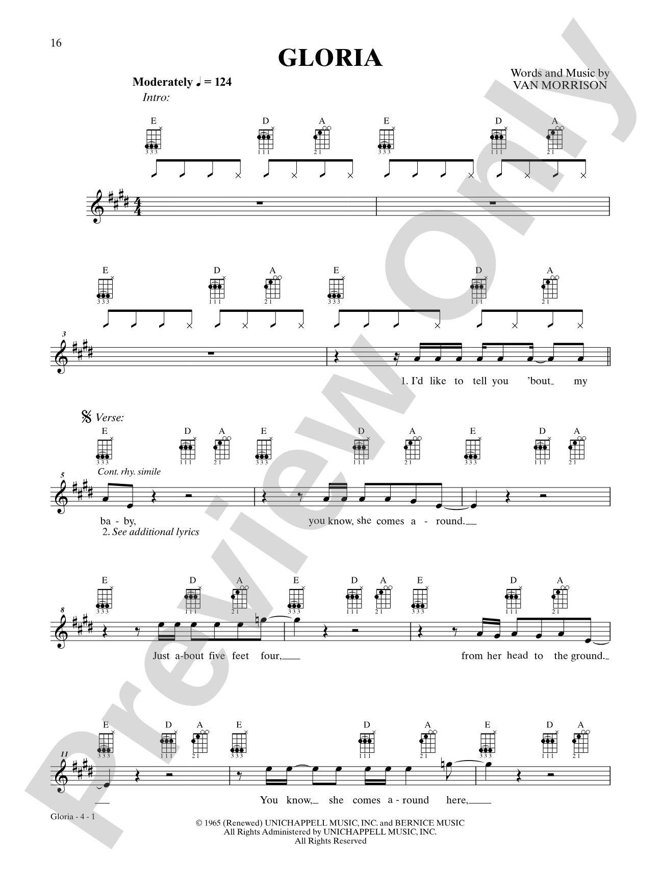 Gloria: Ukulele TAB