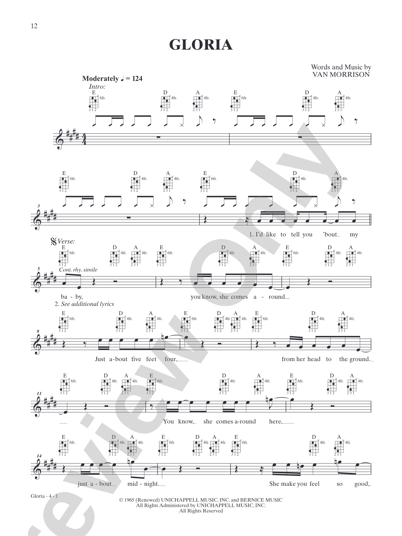 Gloria: Mandolin TAB