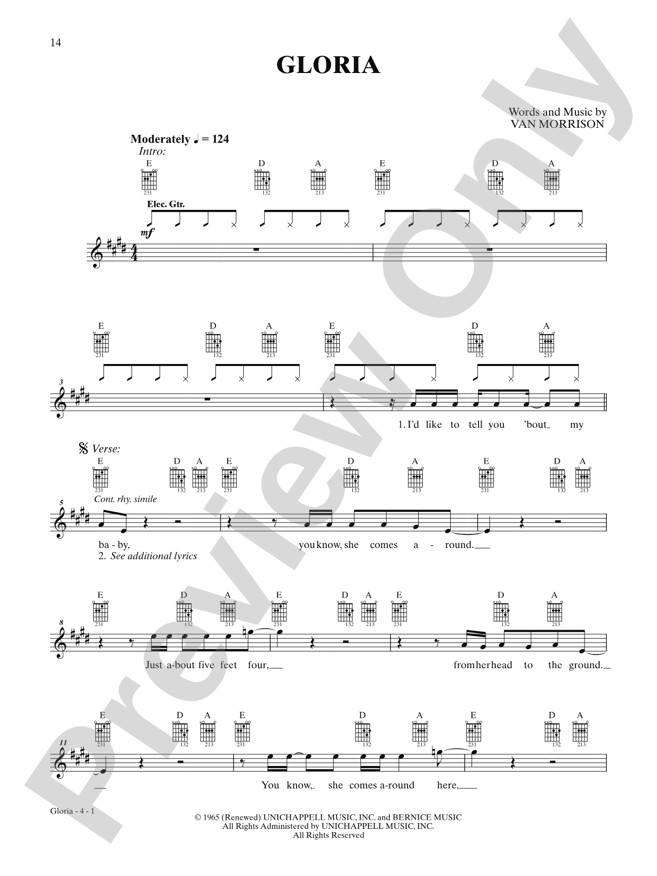 Gloria: Interm./Easy Guitar TAB