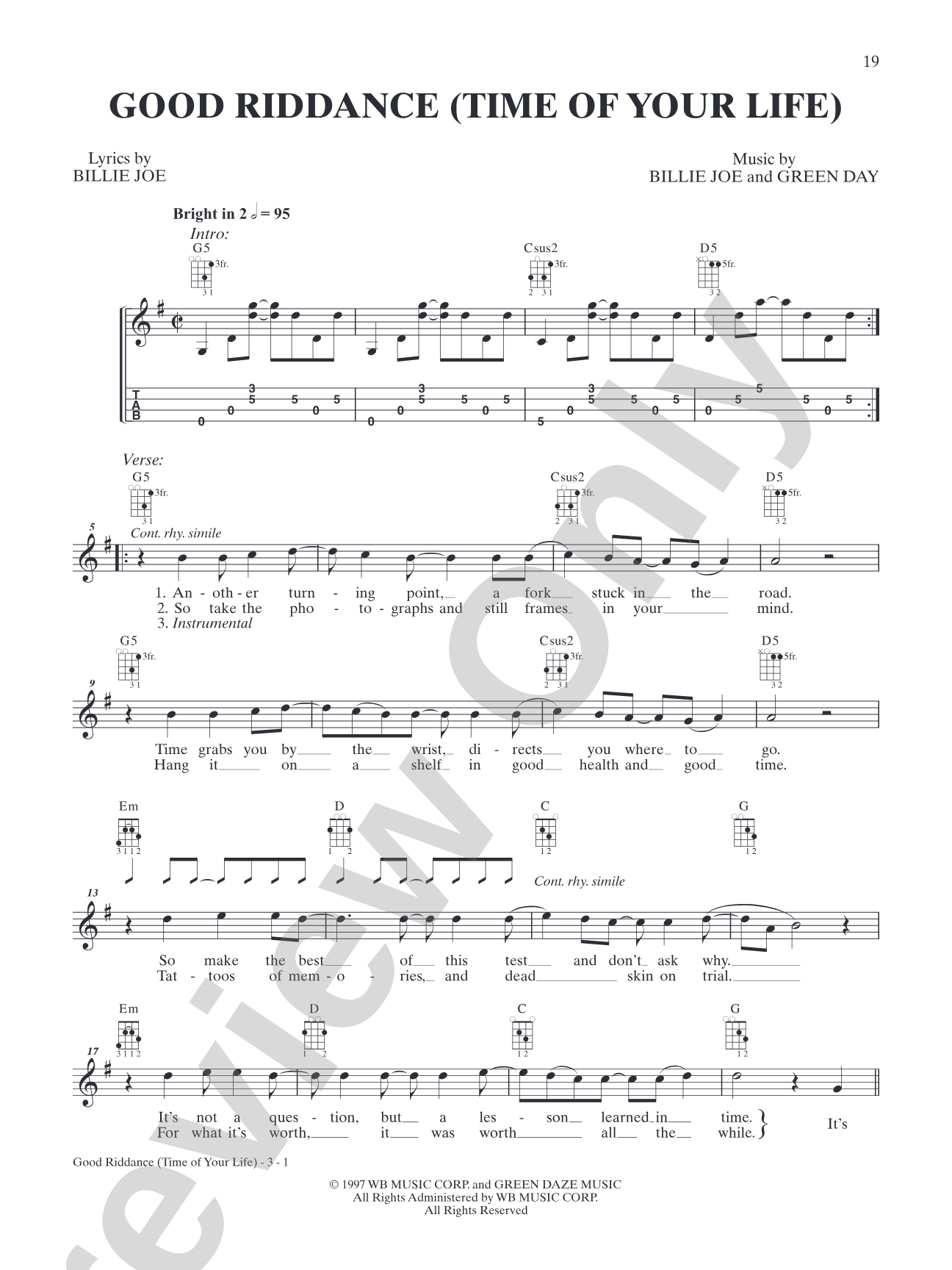 Good Riddance (Time of Your Life): Mandolin TAB