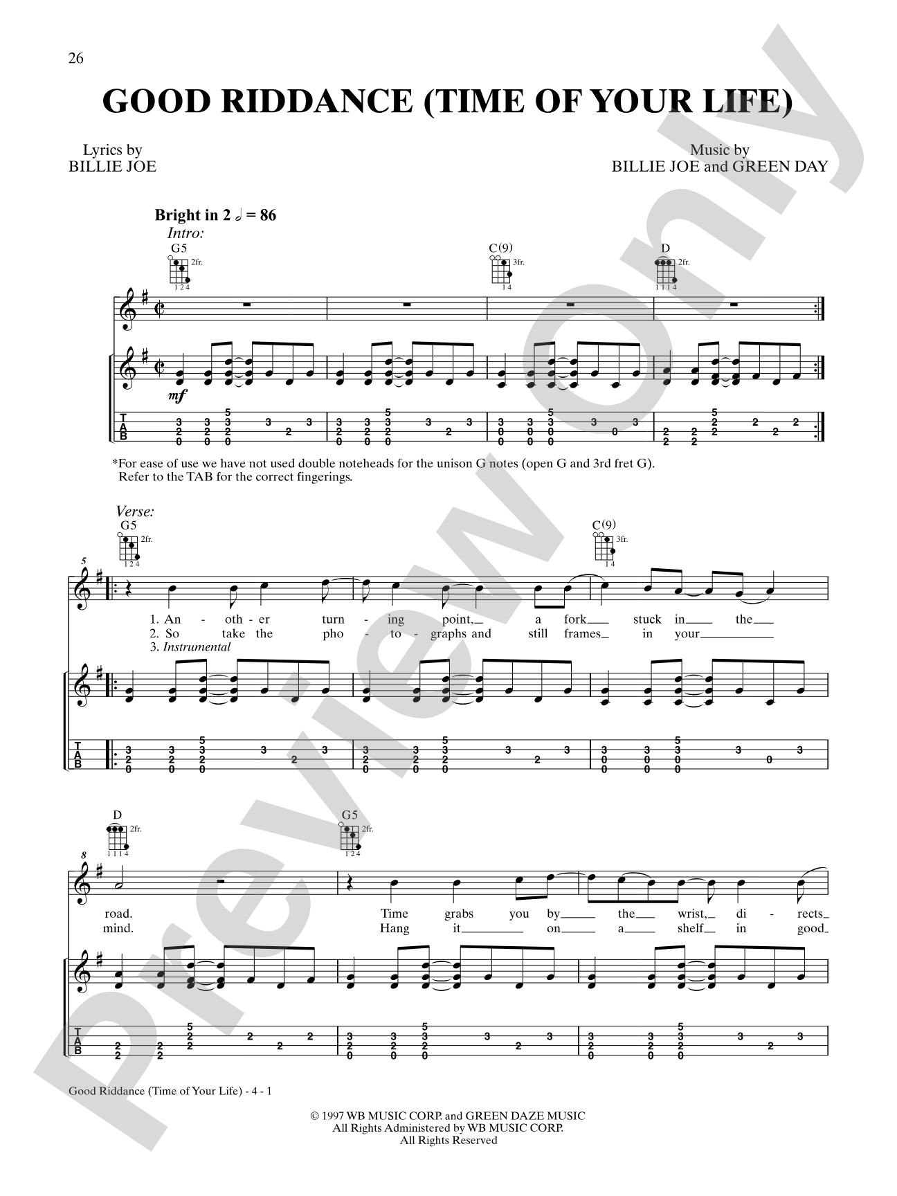 Good Riddance (Time of Your Life): Ukulele TAB