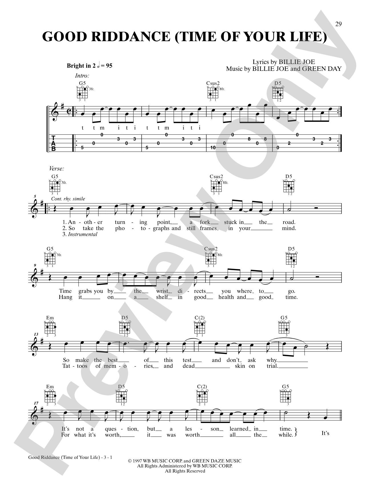 Good Riddance (Time of Your Life): Banjo TAB