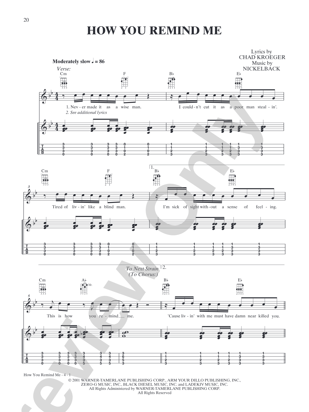How You Remind Me: Ukulele TAB