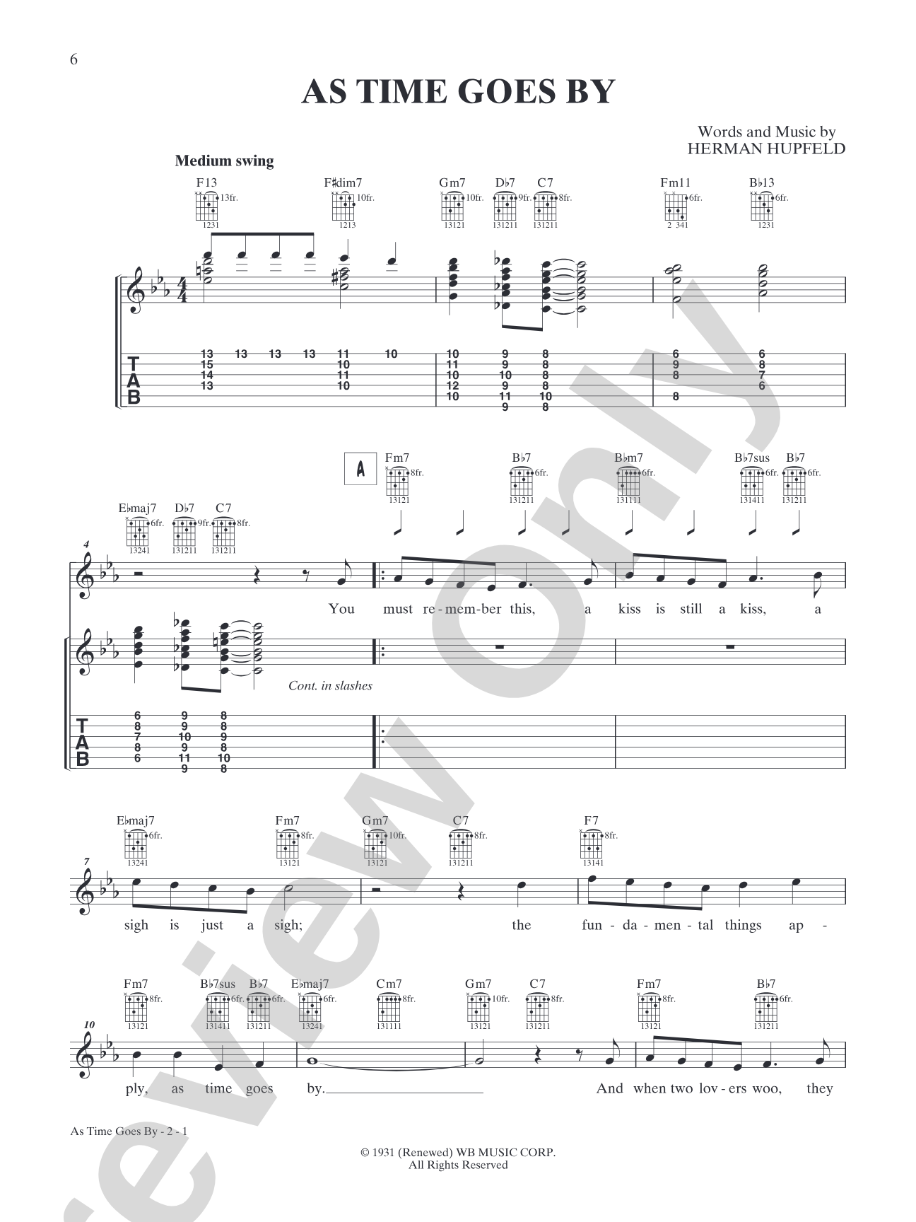 As Time Goes By: Interm./Easy Guitar TAB