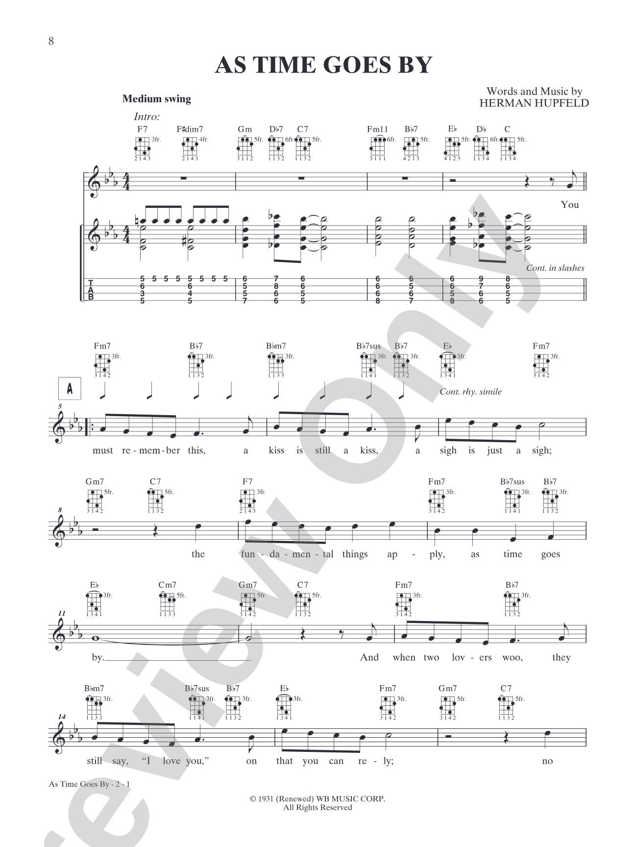 As Time Goes By: Mandolin TAB