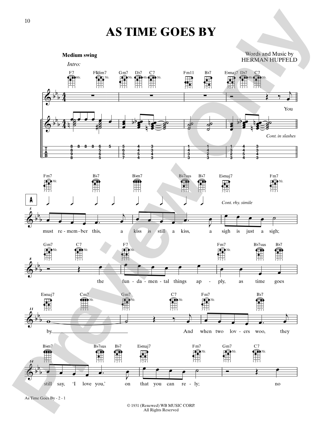 As Time Goes By: Ukulele TAB