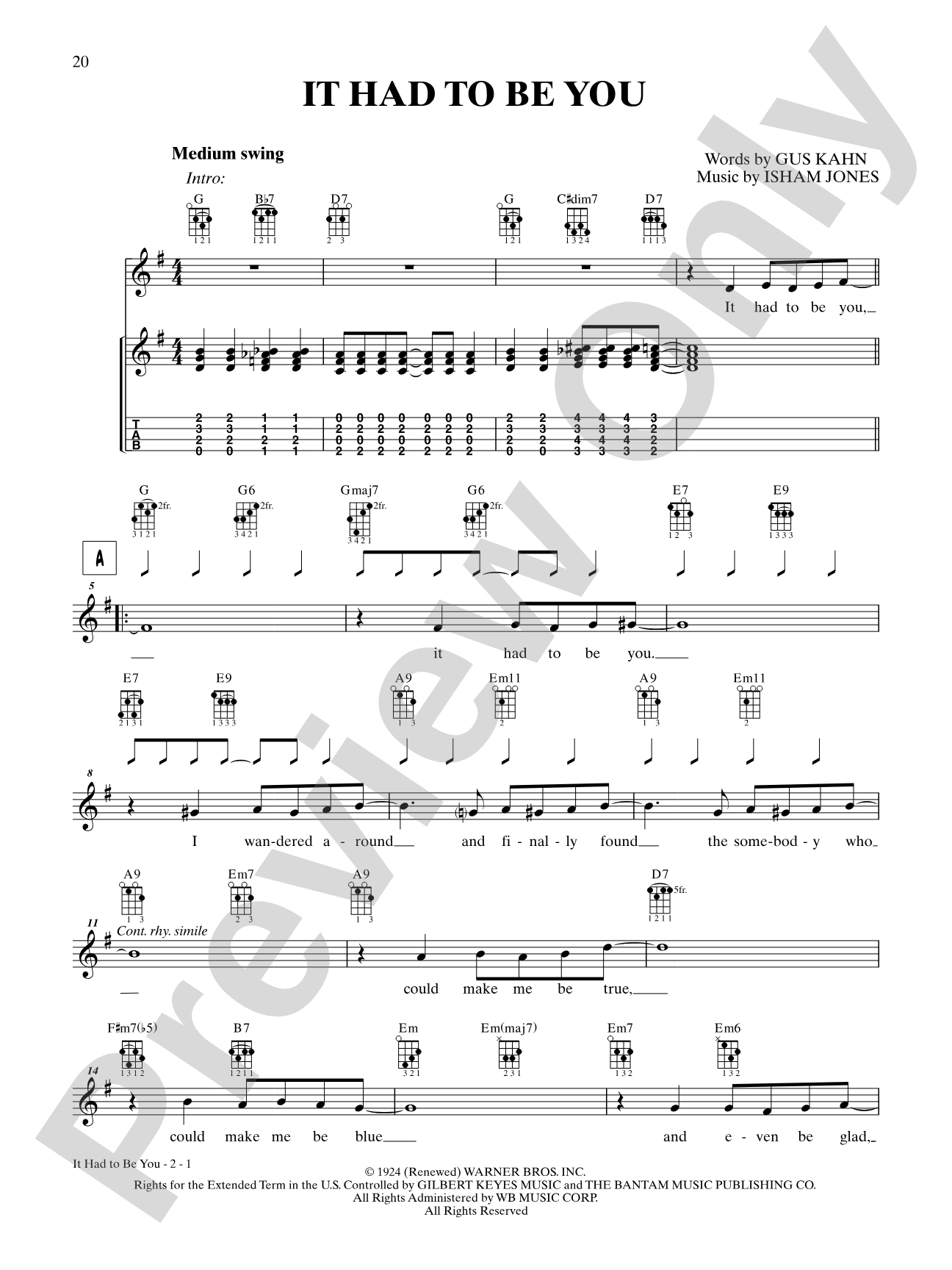 It Had to Be You: Ukulele TAB