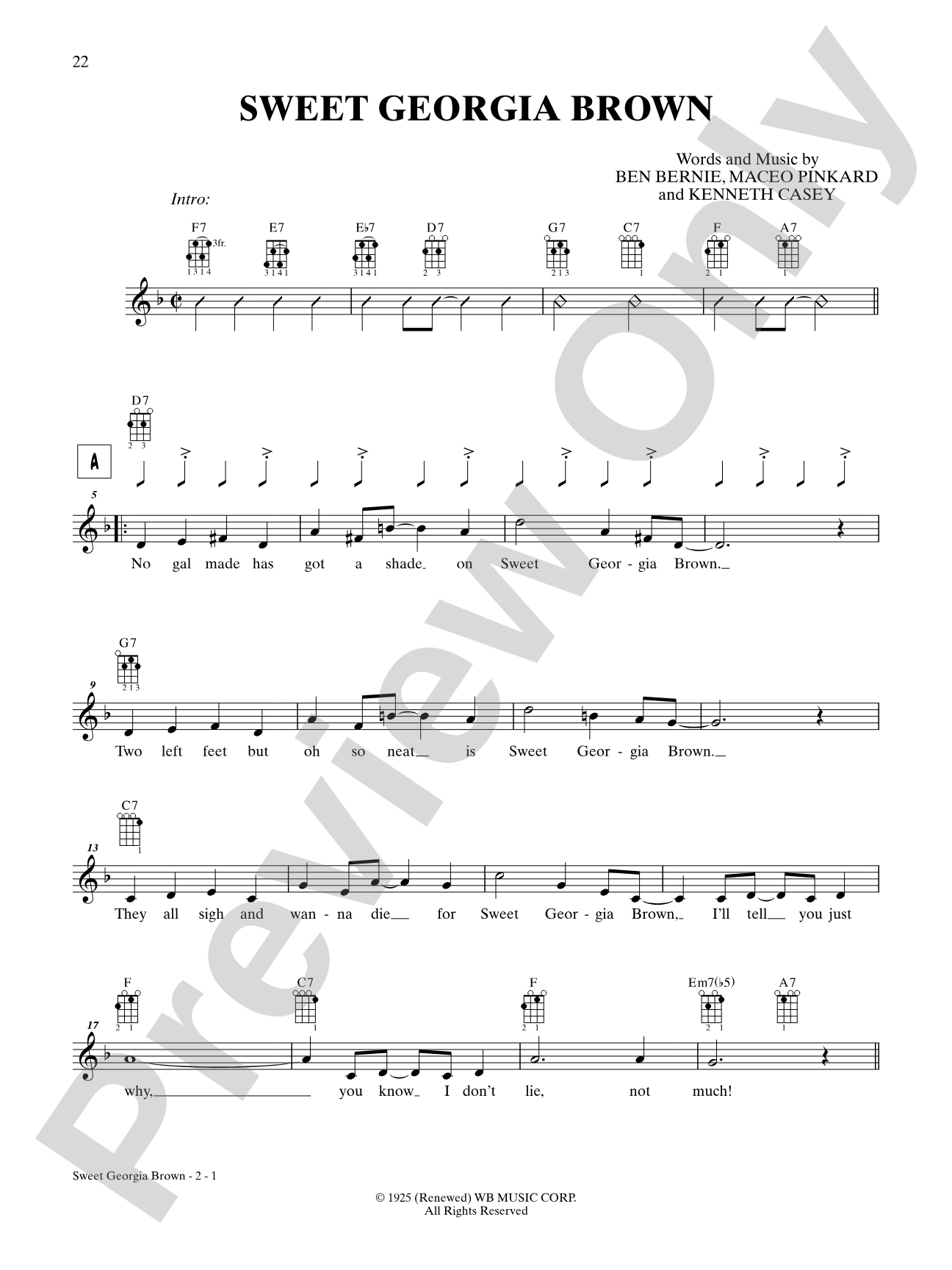 Sweet Georgia Brown: Ukulele TAB
