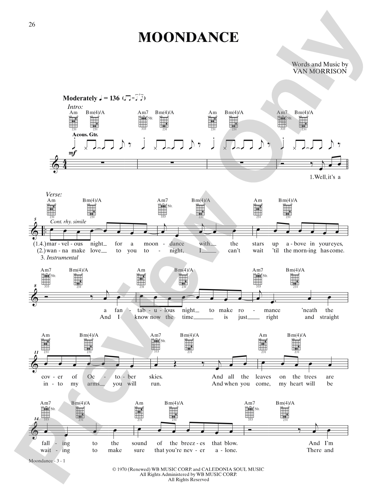 Moondance: Interm./Easy Guitar TAB