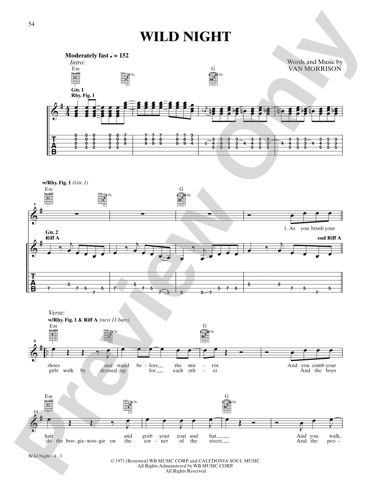 Wild Night: Interm./Easy Guitar TAB