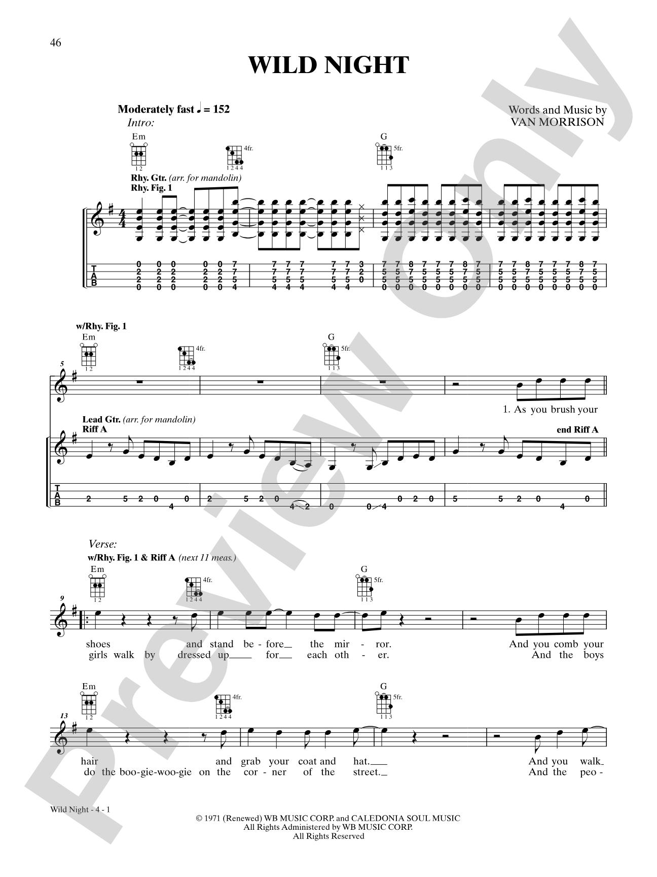 Wild Night: Mandolin TAB