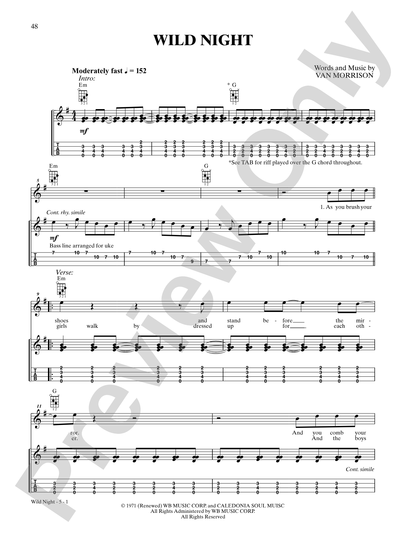 Wild Night: Ukulele TAB