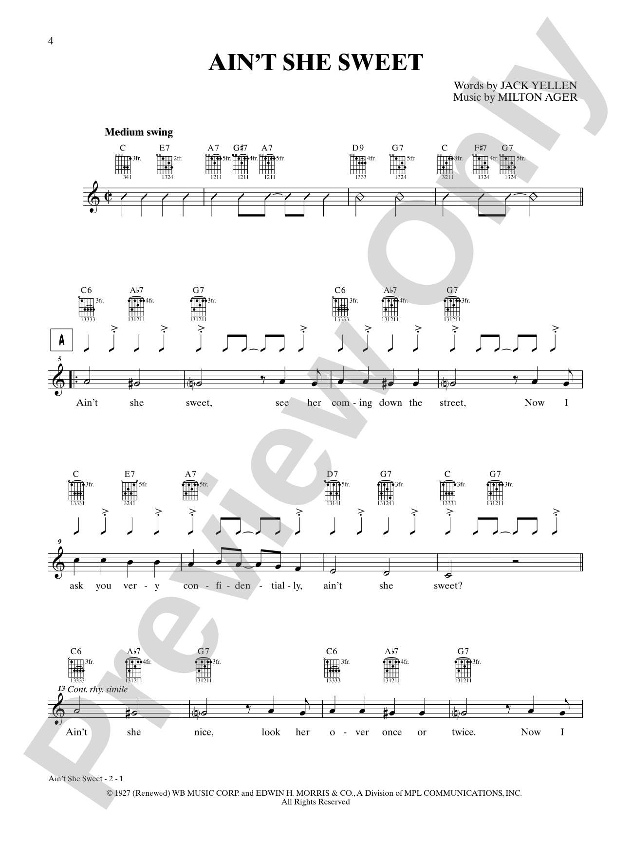 Ain't She Sweet: Interm./Easy Guitar TAB