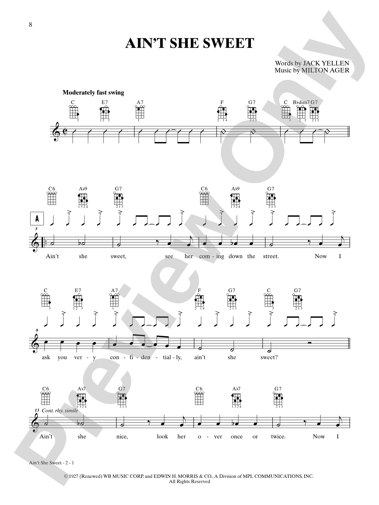 Ain't She Sweet: Ukulele TAB