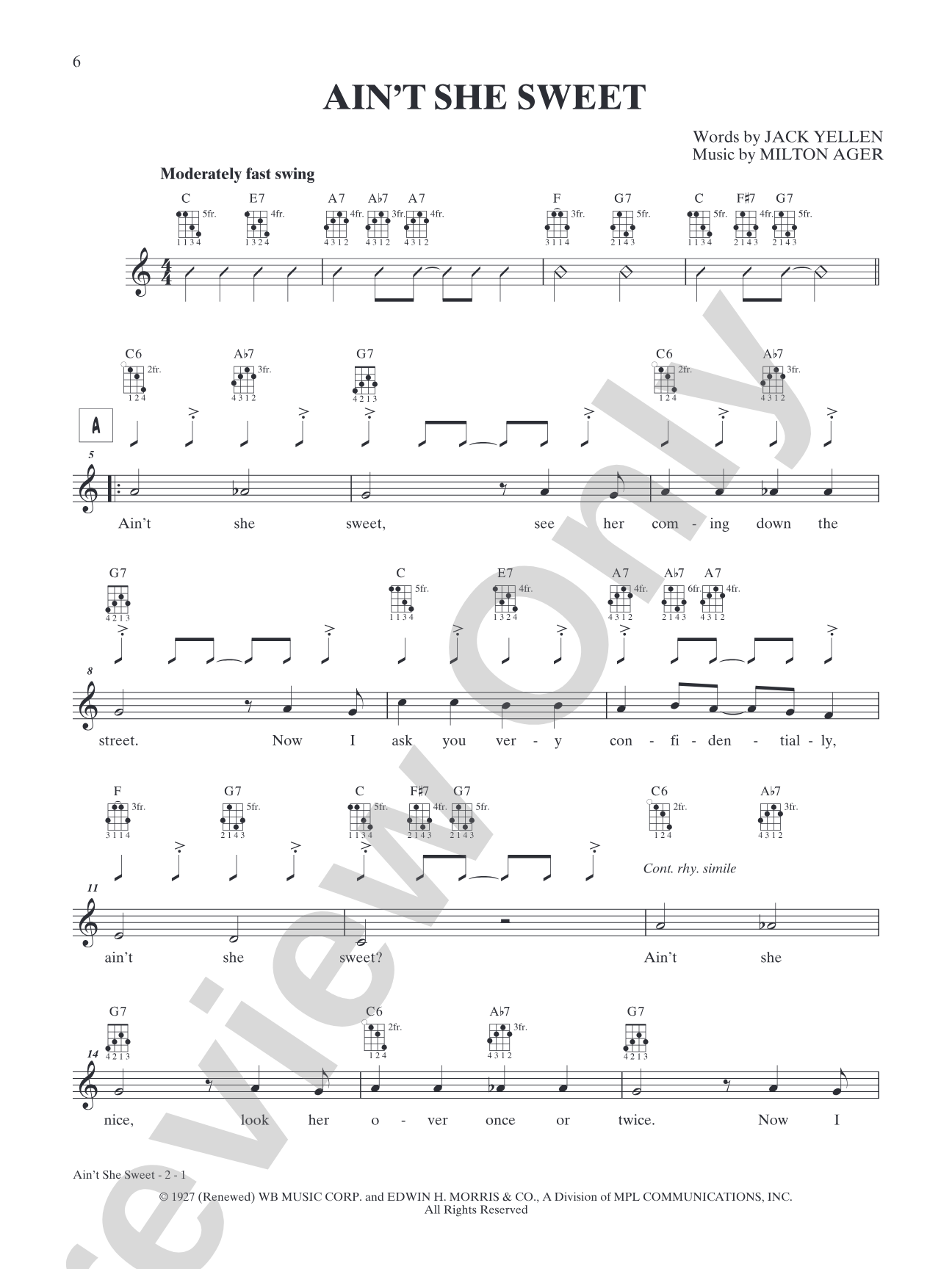 Ain't She Sweet: Mandolin TAB