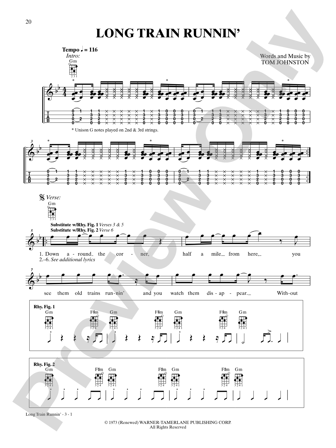 Long Train Runnin': Ukulele TAB