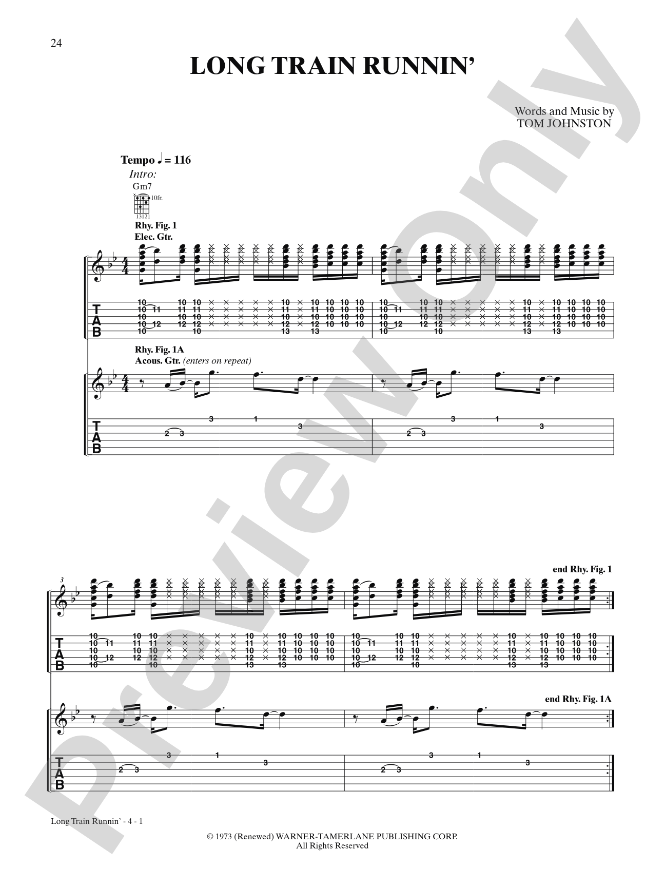Long Train Runnin': Interm./Easy Guitar TAB