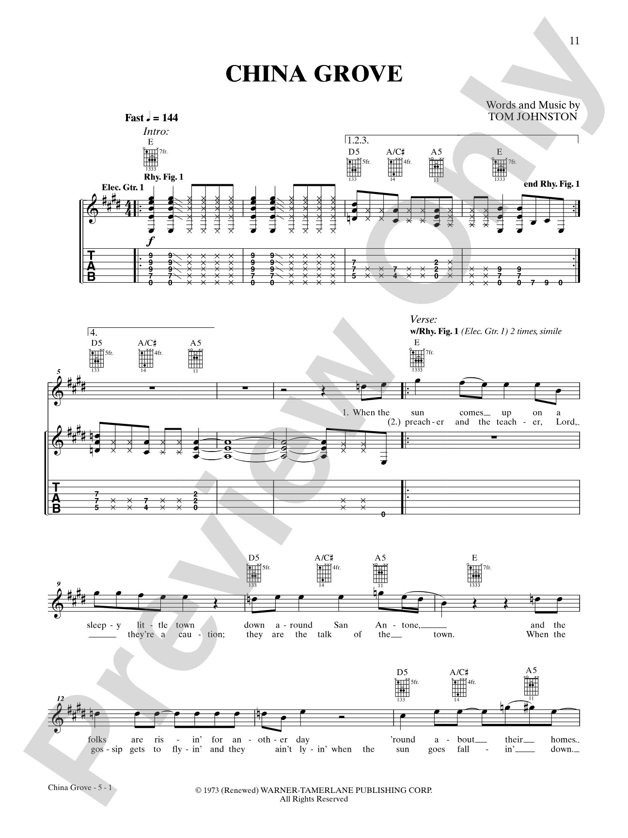 China Grove: Interm./Easy Guitar TAB