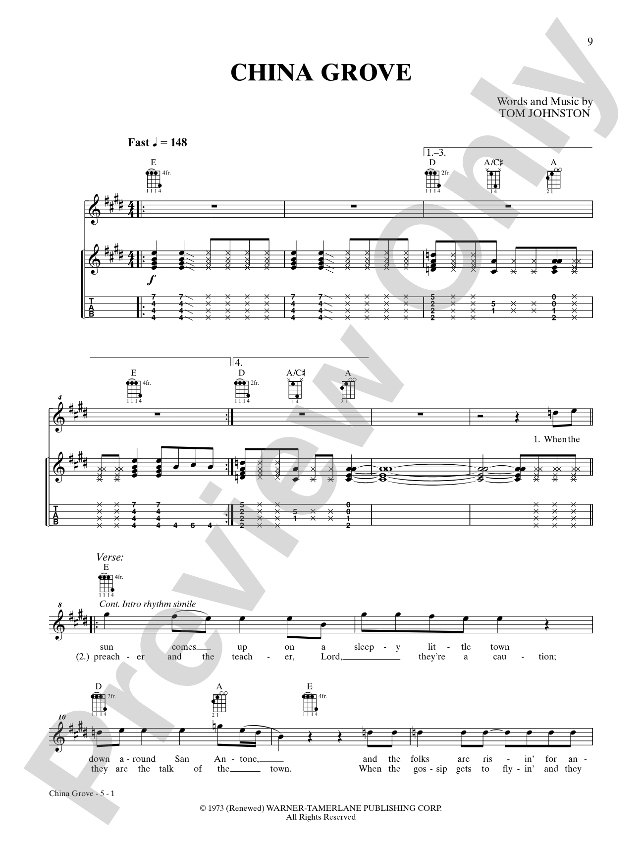 China Grove: Ukulele TAB