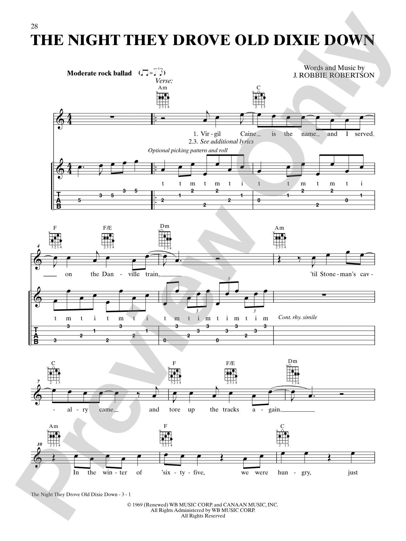 The Night They Drove Old Dixie Down: Banjo TAB