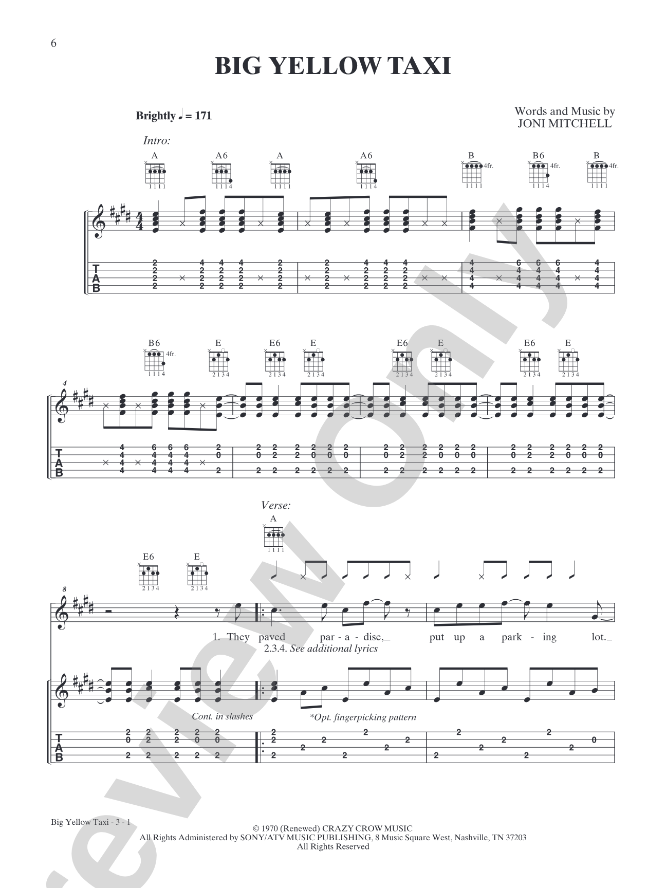 Big Yellow Taxi: Banjo TAB