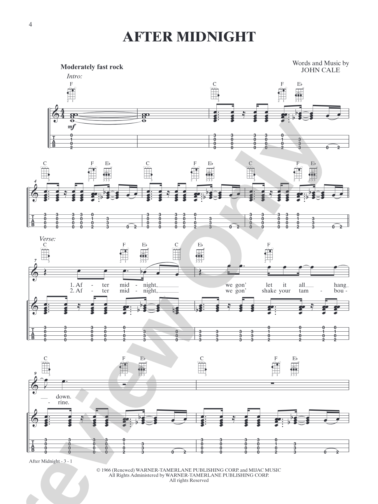 After Midnight: Ukulele TAB