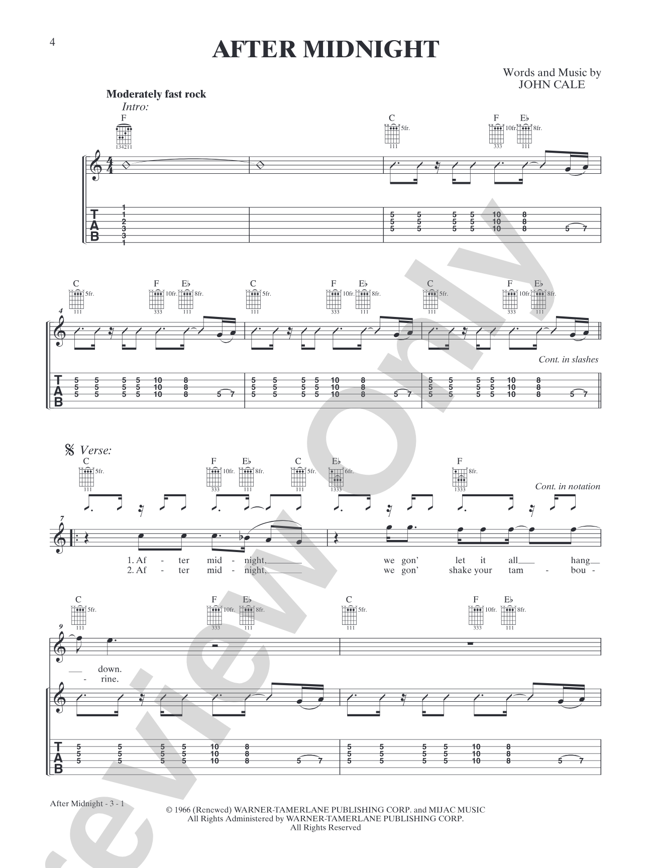 After Midnight: Interm./Easy Guitar TAB