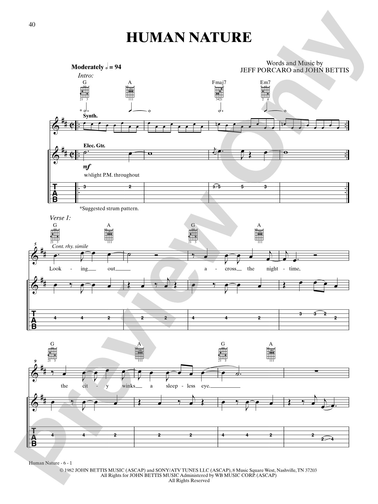 Human Nature: Interm./Easy Guitar TAB