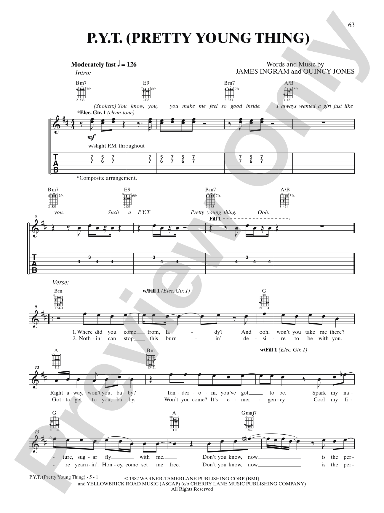 P.Y.T. (Pretty Young Thing): Interm./Easy Guitar TAB