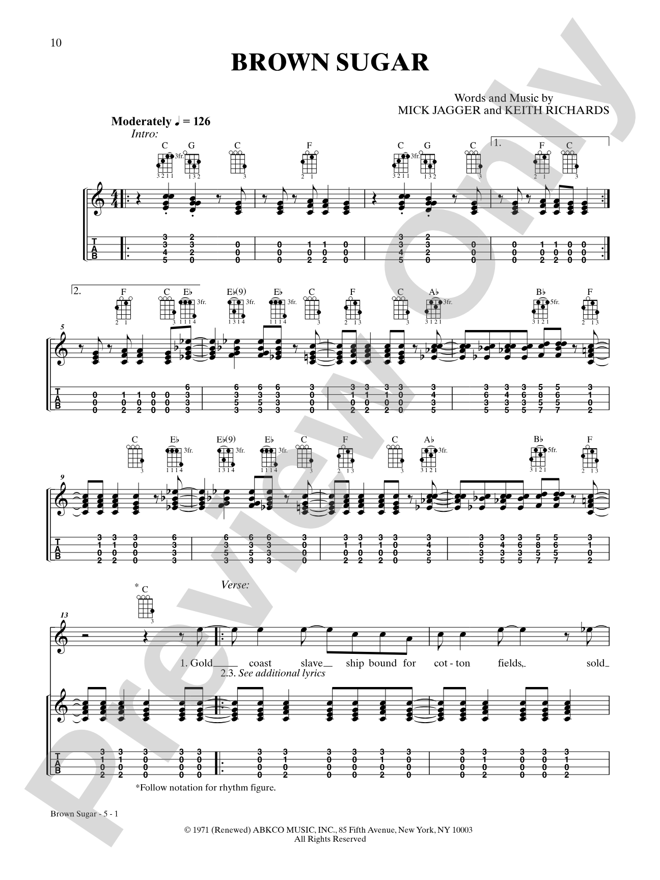 Brown Sugar: Ukulele TAB