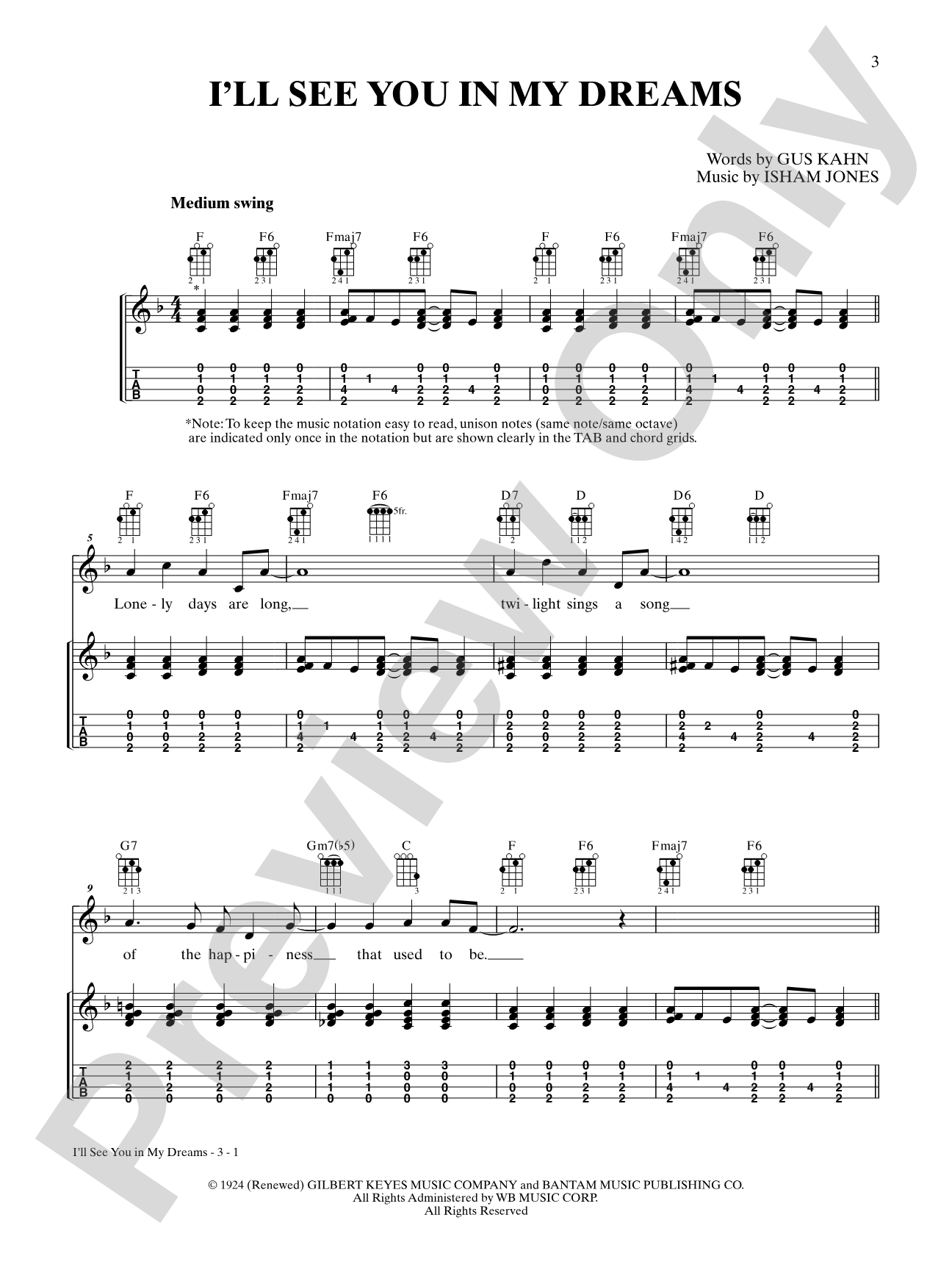 I'll See You in My Dreams: Ukulele TAB