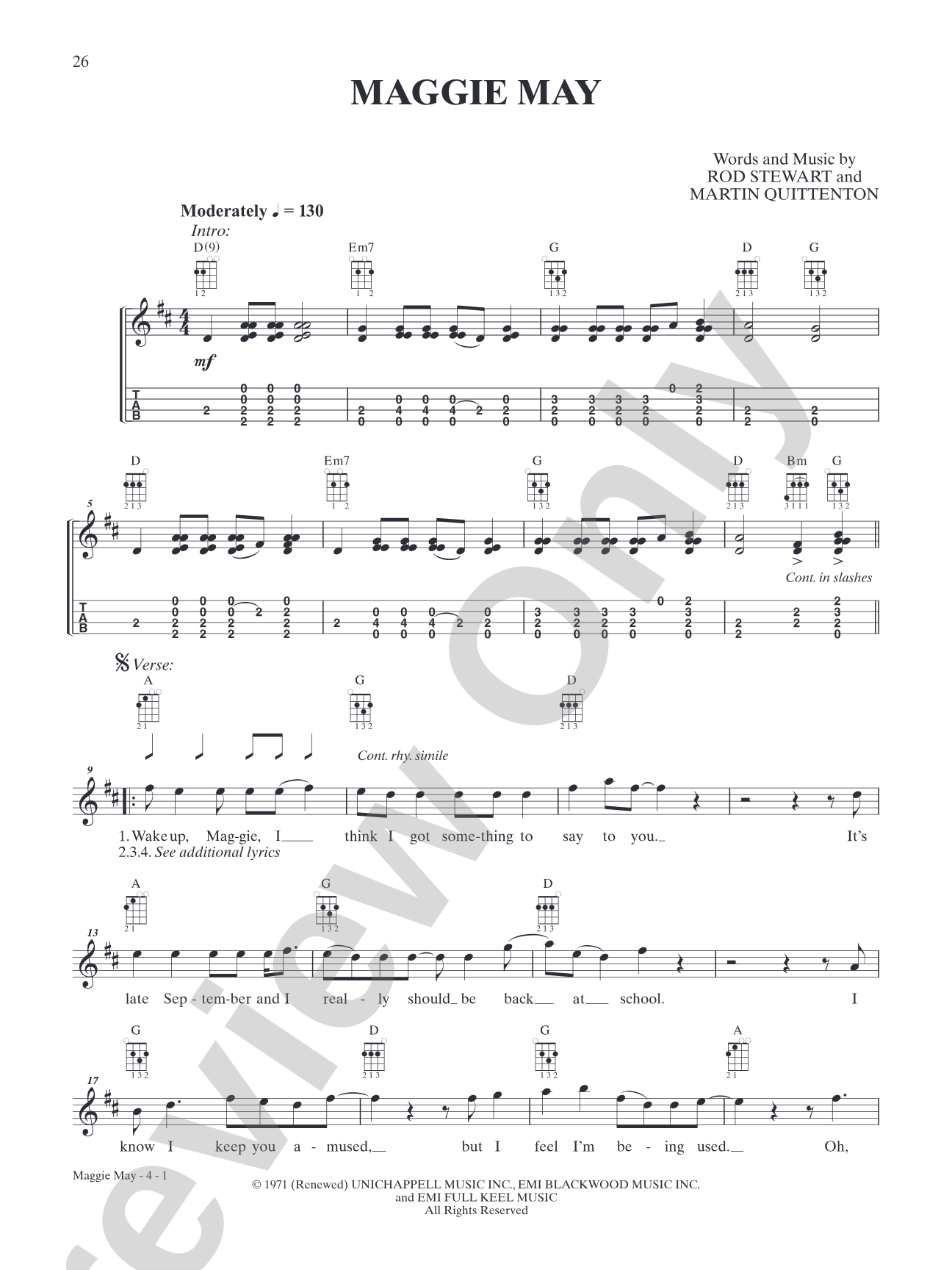 Maggie May: Ukulele TAB