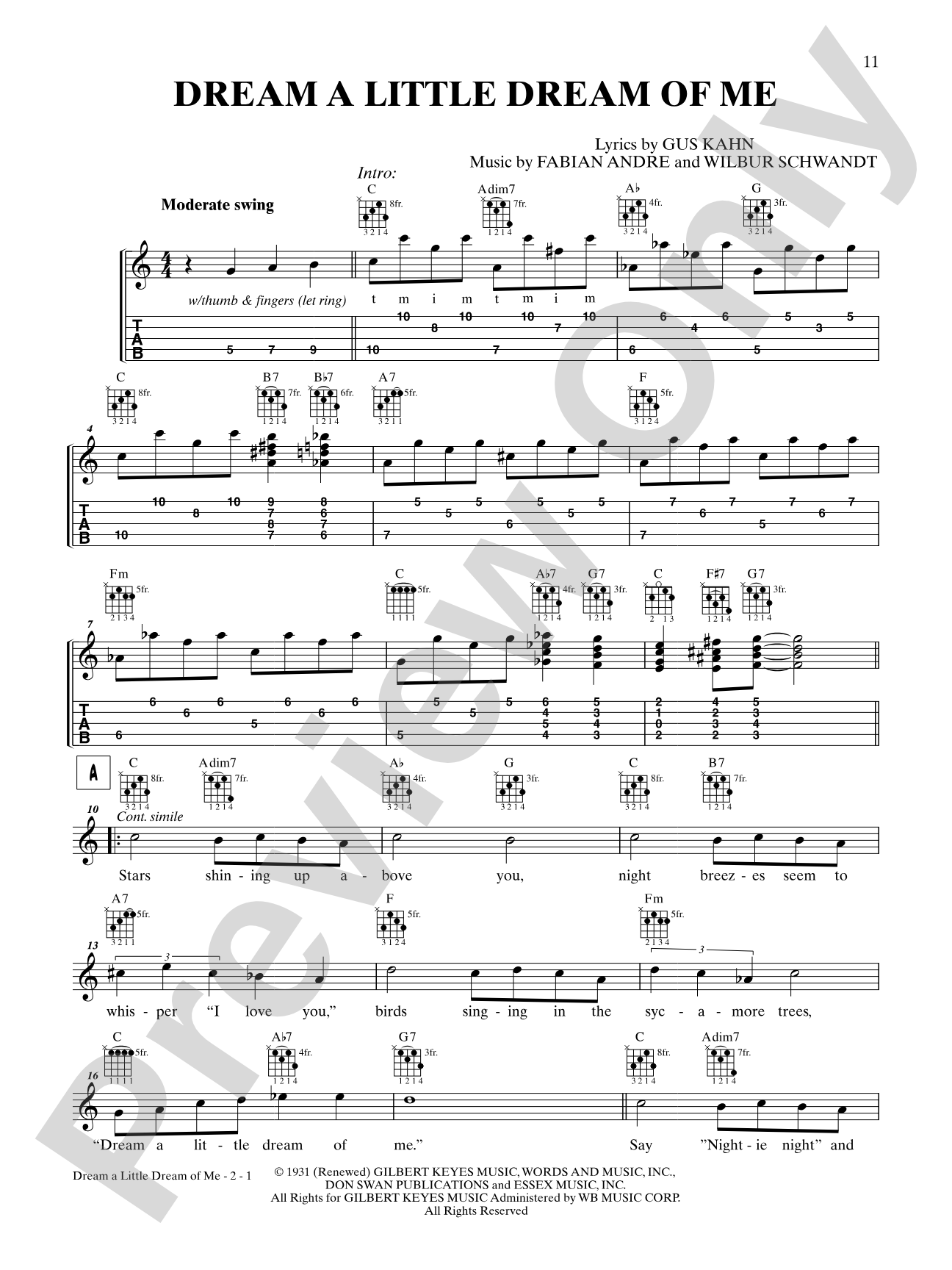 Dream a Little Dream of Me: Banjo TAB