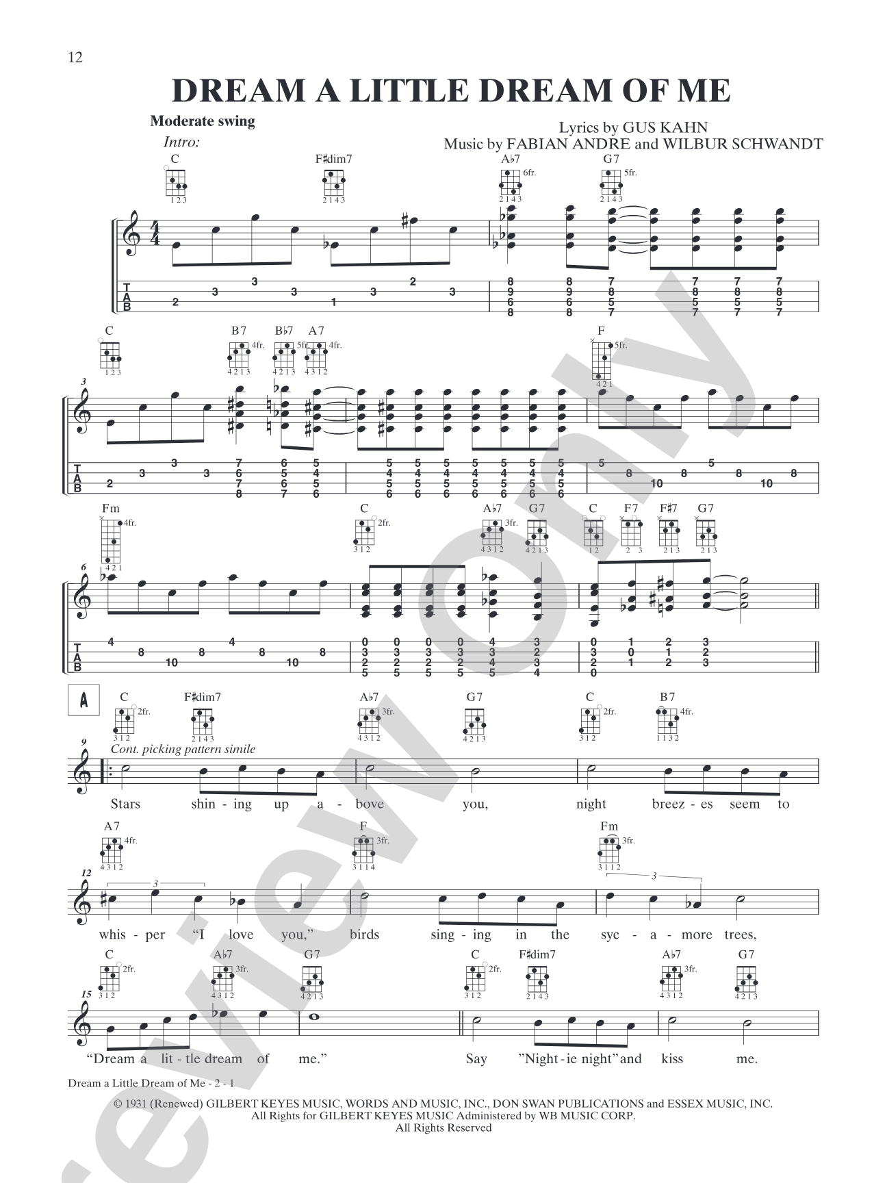 Dream a Little Dream of Me: Mandolin TAB